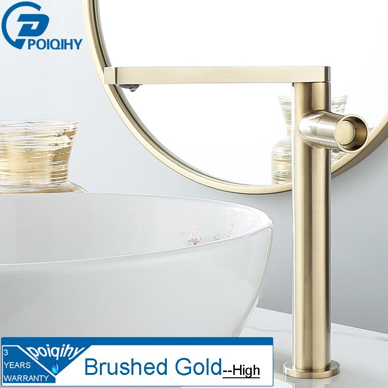 POIQIHY смеситель для раковины, золотой смеситель для раковины, однорычажный смеситель для раковины, кран для горячей и холодной воды, латунный кран для раковины