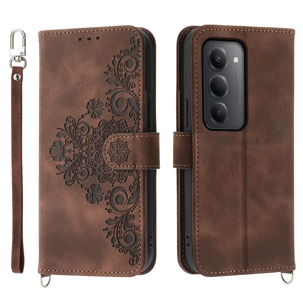 Для Xiaomi Redmi 15 4G (США) (171 мм) Чехол-кошелек из искусственной кожи с цветочным узором и ремешком