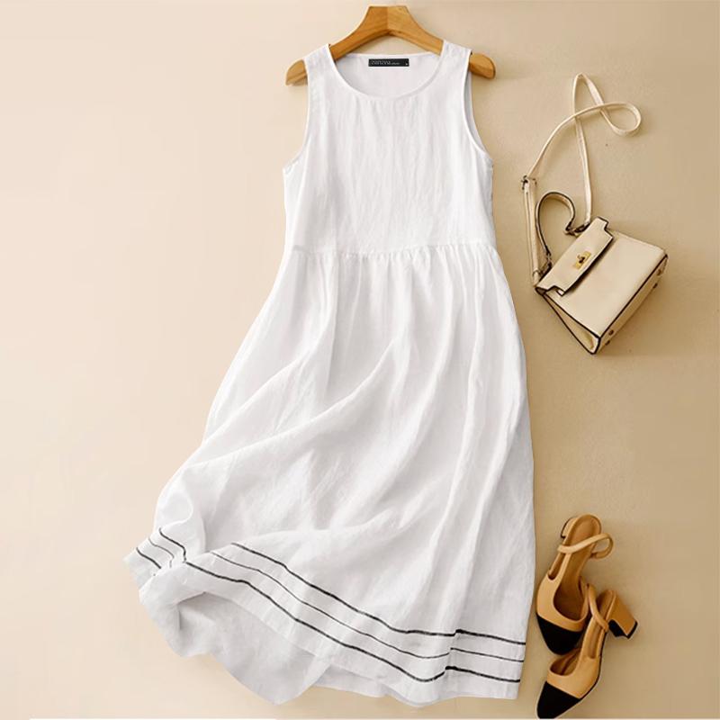 ZANZEA Женское повседневное летнее платье без рукавов с круглым вырезом