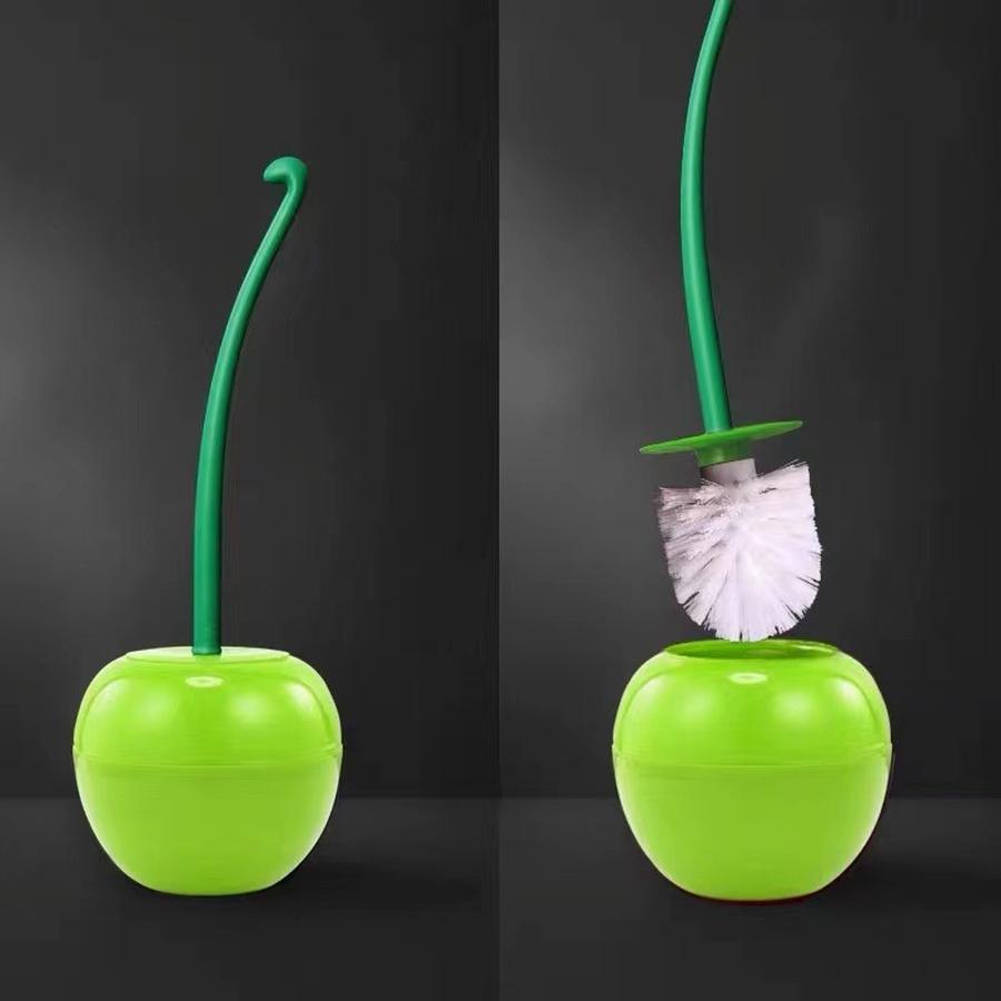 Cherry Toilet Brush - Long Handle Soft Bristle Toilet Brush for Home Use, Creative Plastic Cleaning Brush Set for Toilet
