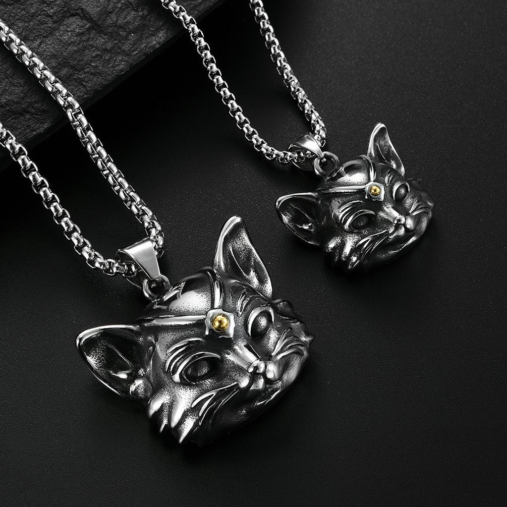 Cat Head Necklace For Men Stainless Steel Men Necklace Simple Animal Jewelry Korean Style Jewelry Cosplay Accessorycool Stuff