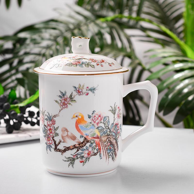 Luxury Pomegranate Mug Cup Superior Quality Fine Bone China Porcelain Mugs White 16oz 500Ml With Lid Ceramic Mug Espresso Garden