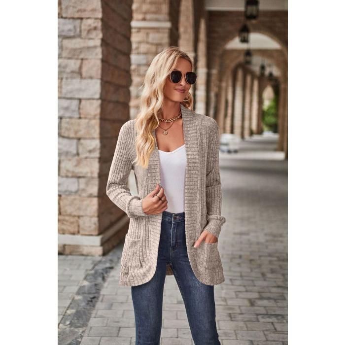 Autumn and Winter Women's Sweater Solid Color Pit Stripe Milled Leisure Patchwork Long Sleeve Cardigan