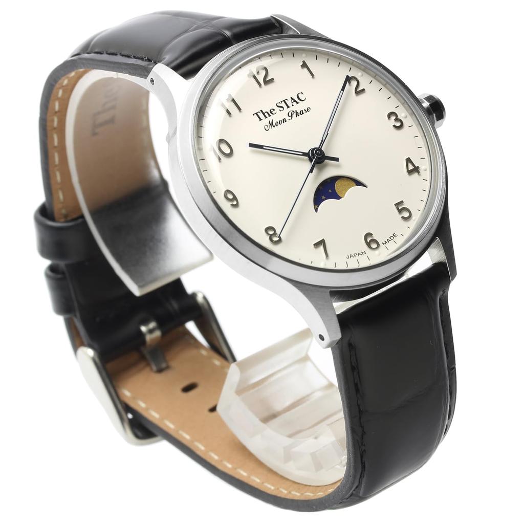 The STAC Сделано в Японии Часы 36мм Антикварные Ретро Унисекс Фаза Луны Арабские x Белые Черные Кроко [The Stack] Мужские Женские ST-MF001