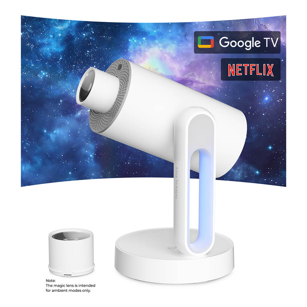 ETOE Проектор Starfish Plus со встроенным Google TV, вращение на 140°, автоматическая настройка экрана и сенсорный ночник