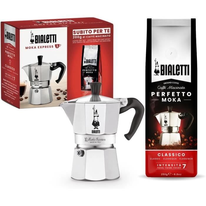 Cafetière italienne + 1 Café Perfetto Moka Classico - BIALETTI - MOKA - 3 tasses - 0,30 L - Paquet de 250 g - Argent