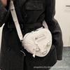 Trend Niche Design Peach Heart Locomotive Bag Women's 2025 New Fashion Shoulder Bag Solid Color Wide Shoulder Strap Messenger Bag