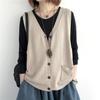 2025 Spring/Autumn Retro Loose Plus Size V-Neck Sleeveless Knit Vest for Women
