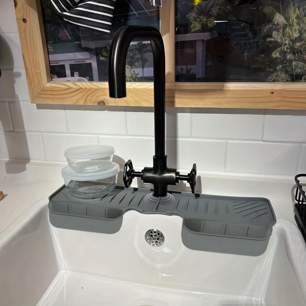 Kitchen Sink Splash Guard Drying Rack and Sponge Holder Kitchen Sink Accessories Faucet Splash Mat Bathroom