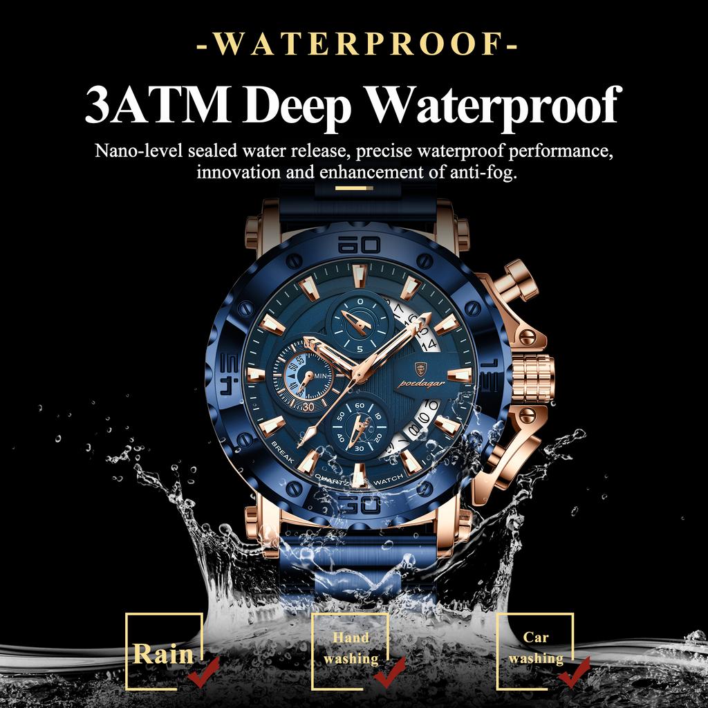 Мужские часы класса люкс с большим циферблатом, водонепроницаемые наручные часы-хронограф из нержавеющей стали с датой, Relogio Masculino