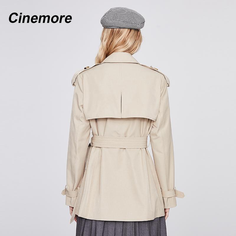 Cinemore НОВЫЙ женский плащ, осень 2021, однотонный повседневный двубортный Тренч с отложным воротником, женская верхняя одежда 92278