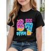 Children's 67 Print T-shirt Girls Short Sleeve Round Neck Tee Casual Wear Comfort Children Clothes  67 Six Seven Girl Clothing