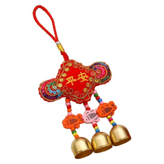 Spring Festival Wind Chimes Sachet Car Pendant Vibrant Color Embroidery Pattern Metal Bell Wind Chimes Hanging Decor