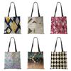 Холщовая сумка на плечо с геометрическим узором, женская повседневная сумка-шоппер, многоразовая экологическая сумка, хлопковая складная дорожная сумка в стиле Харадзюку