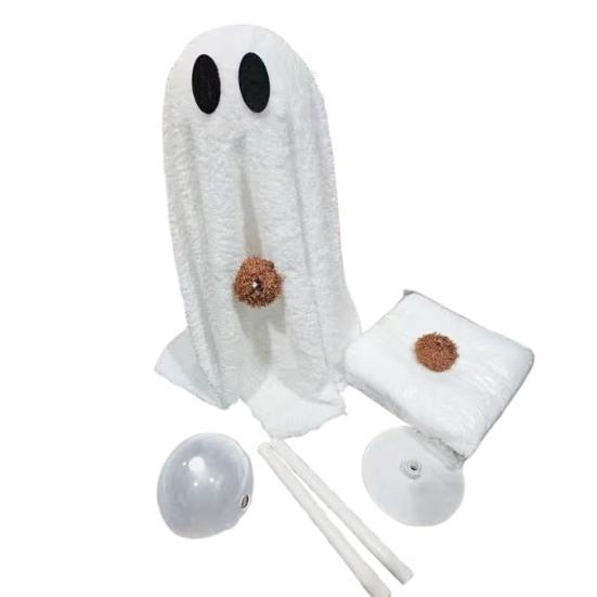 Light-Up Sherpa Ghosts with Pumpkin Cute Ghost Tabletop Decoration