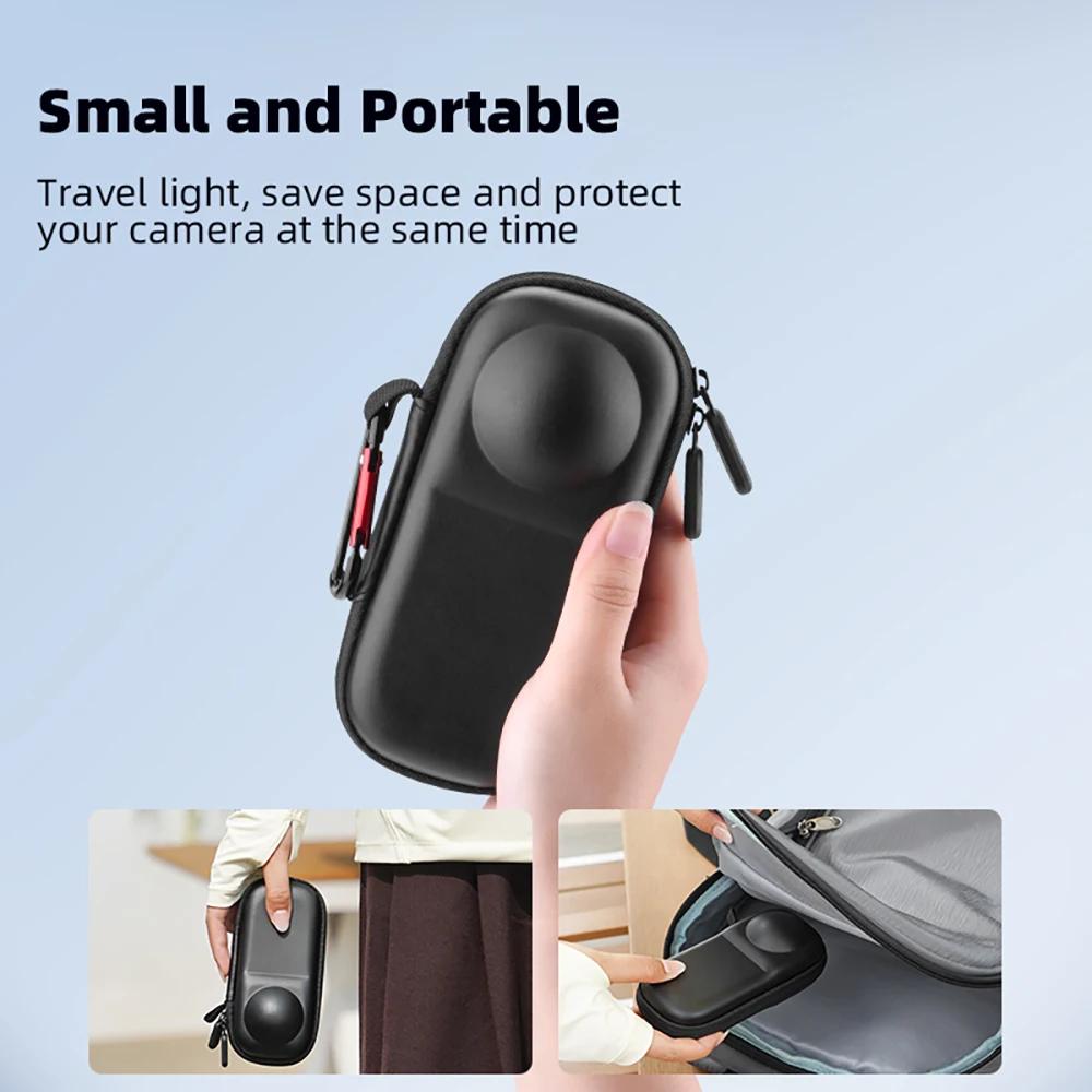 BRDRC Mini Carrying Case for Insta360 X5/X4 Camera PU/Nylon Storage Bag Protective Shell for Outdoors Photography With Carabiner