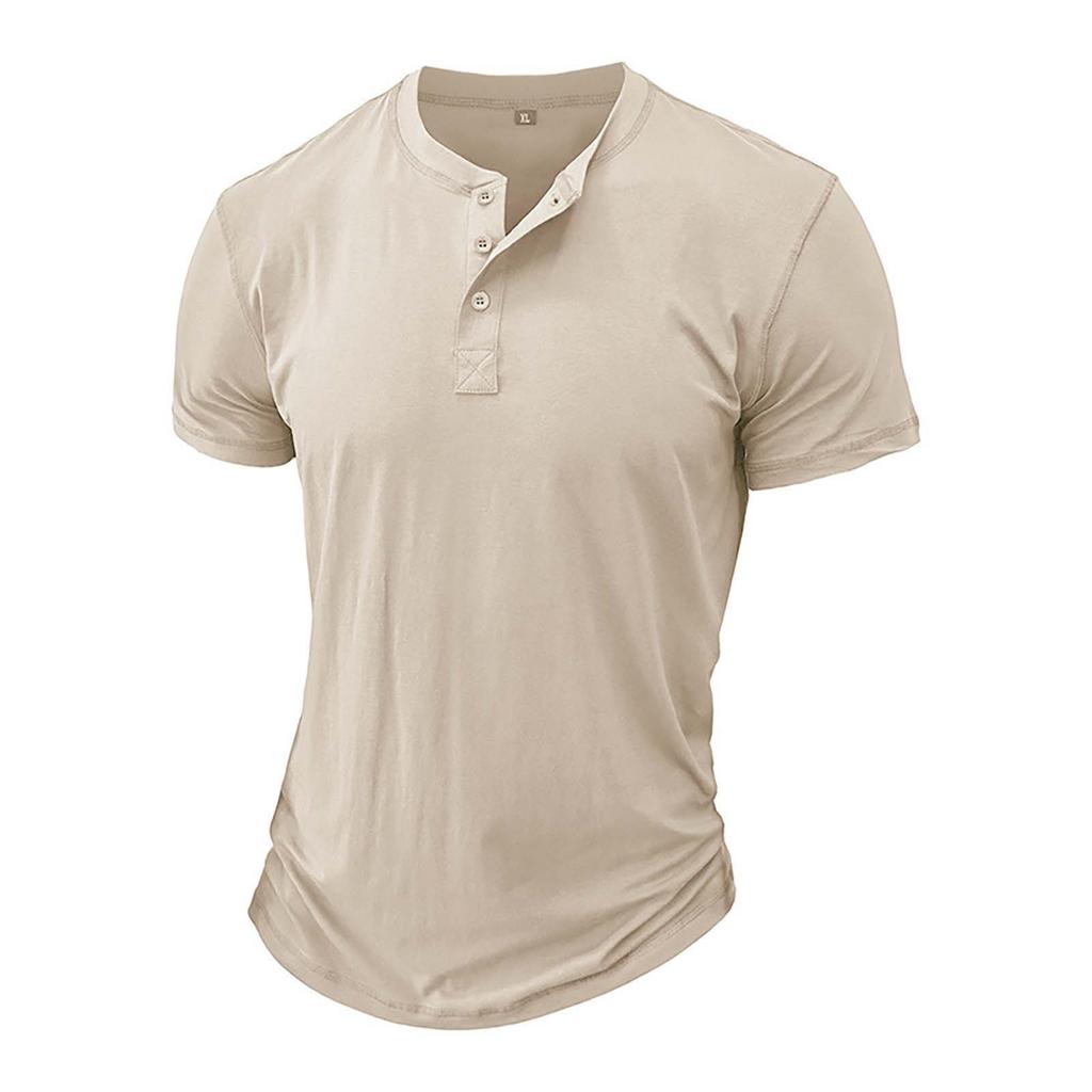 Summer European And American Men's Short Sleeved Men's Collarless T-shirt Solid Color Top