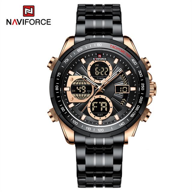 NAVIFORCE 9197 Цифровые кварцевые часы Мужские Три времени Кварцевые наручные Мужские часы Обратный отсчет Стальные наручные часы Часы Relogio Masculino