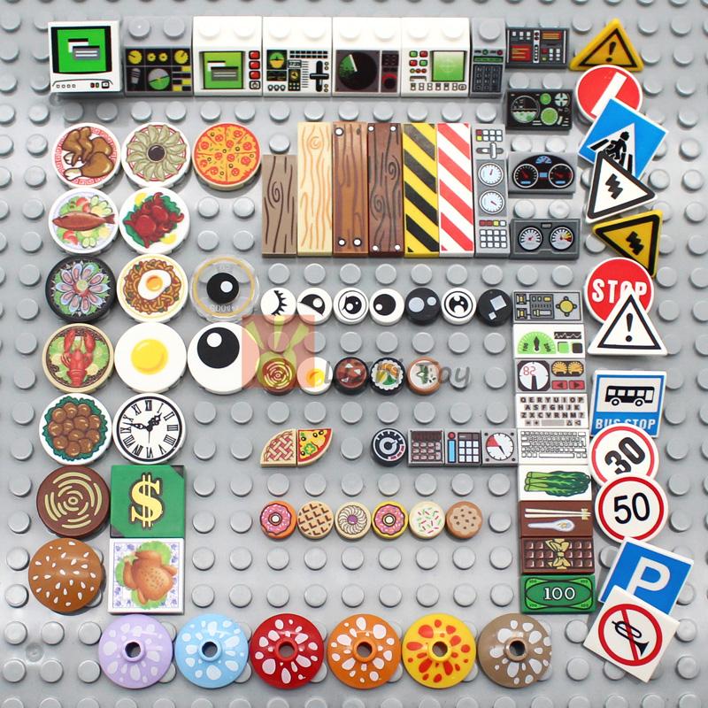 MOC Городские уличные фигурки Вид Печать Еда Десерт Традиционная китайская кухня Строительные блоки Монитор Глаза Кирпичики Напечатанные игрушки