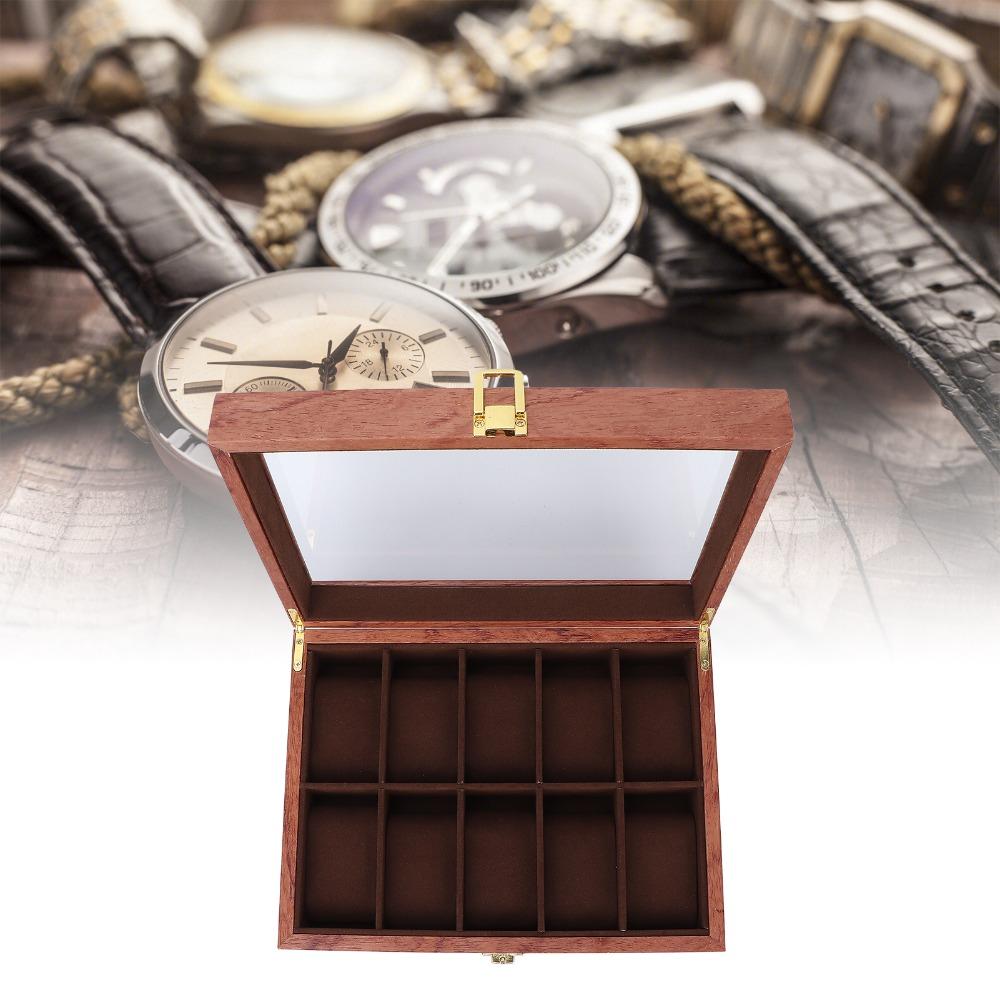 Large Composite Wood Watch Display Box Coffee colored watch pillow 26.5 x 20 x 8cm Watch Storage Case Watch Organizer For Women