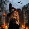 Unique Holiday Party Decor Punk Skeleton Hand Witch Hat with Spider And Veil Black Large Indoor Outdoor Festive Wizard Costume Accessory for Adults,