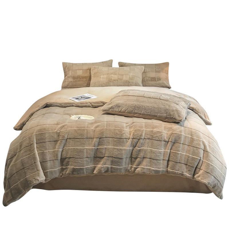 Solid Color Rabbit Fleece Four-Piece Set, Thickened Milk Fleece Bed Sheet Quilt Cover, Three-Piece Bed Set, Fleece Quilt Cover