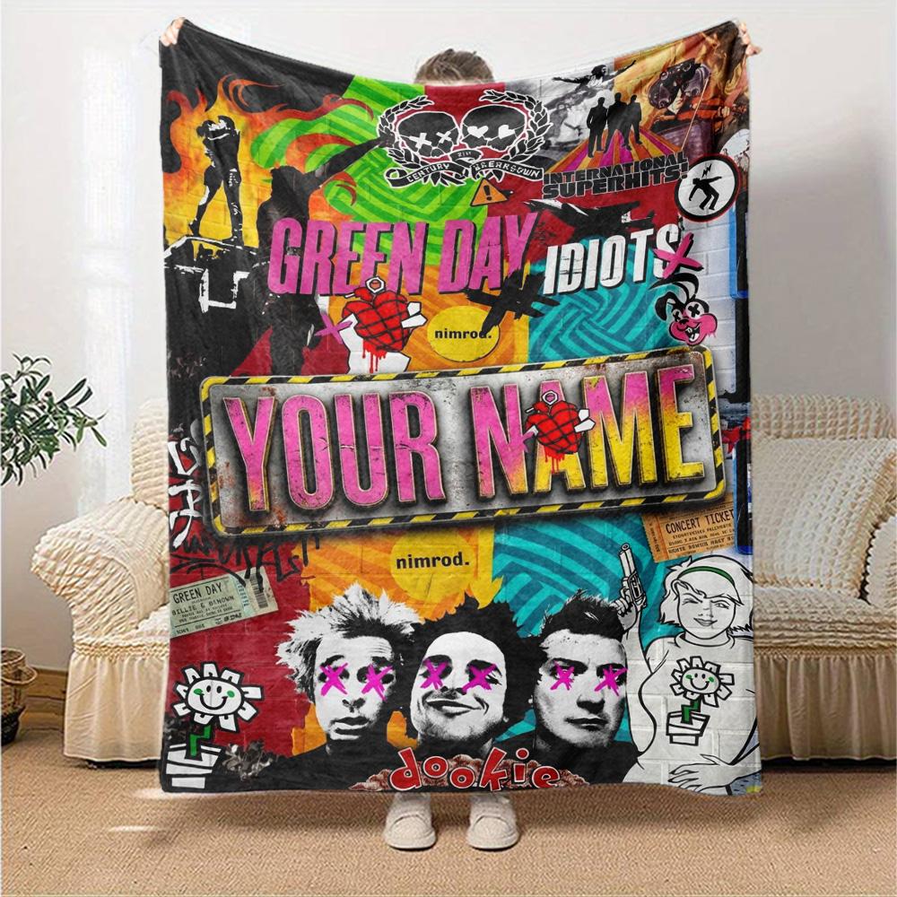 Name Custom Band Green Day Print Flannel Blanket High Quality Warm Comfortable Cover for All Seasons Perfect for Gifts Home Decor