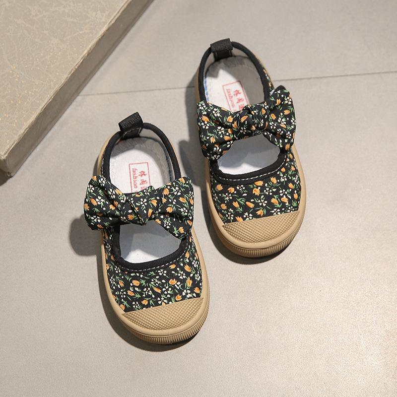 Детская парусиновая обувь, новинка 2023 года: лето и осень, обувь на мягкой подошве для малышей, обувь принцессы с цветочным бантом для девочек, обувь для малышей Tide