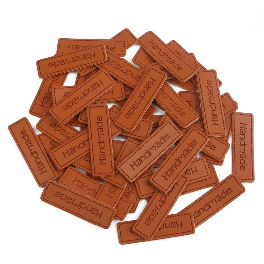 Коричневый тисненый шарф с надписью, декор для шляпы, бирки из искусственной кожи, швейные принадлежности, этикетки своими руками, узор ручной работы