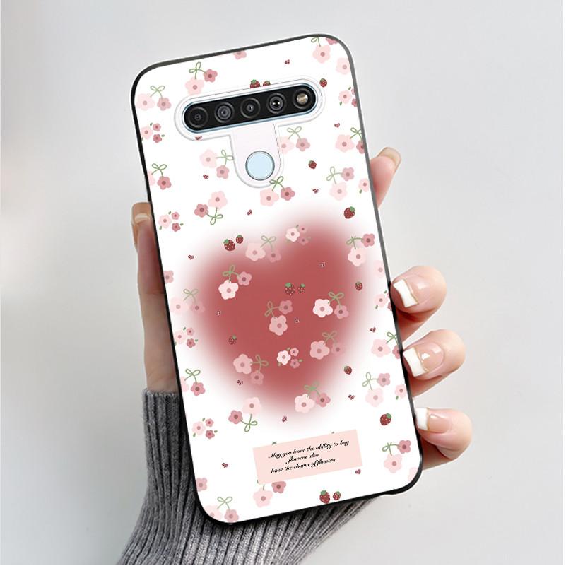 Чехол с рисунком для LG Q61 / LG K61 / LG Q70, чехол-бампер, мягкий силикон, черный корпус, милый цветочный мультяшный чехол