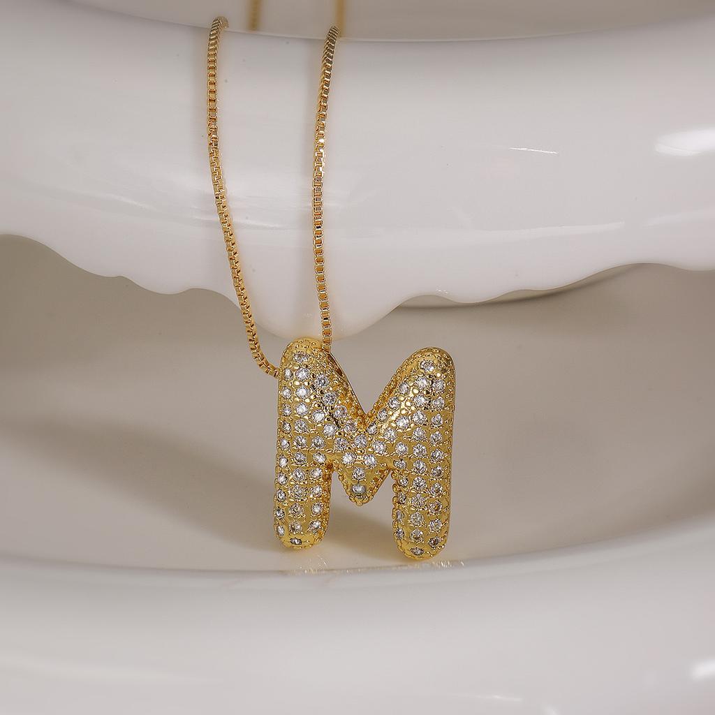 Cubic Zirconia Gold Plated Bubble Alphabet Letter Necklace Monogram Necklace Balloon Initial Necklace Gifts for Women Ladies