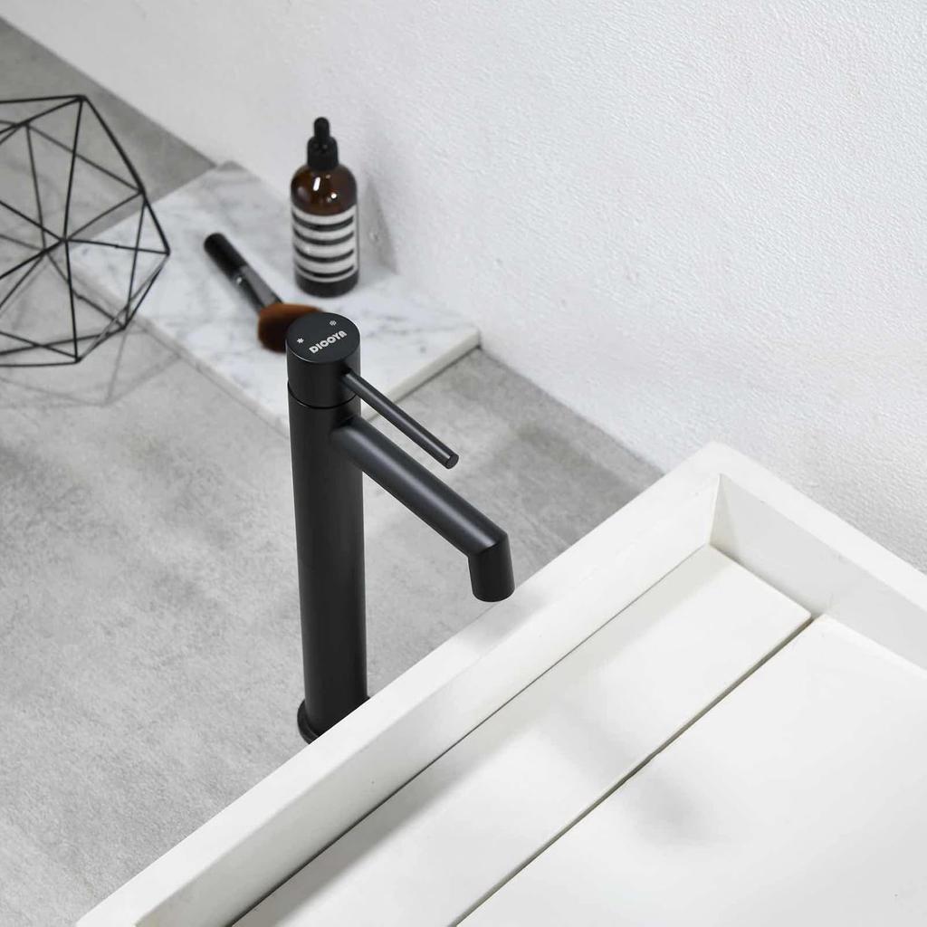 Modern Matte Black Single-Handle Tall Basin Faucet 304 Stainless Steel Vessel Sink Faucet with One-Hole Drain for Bathroom