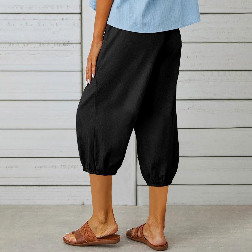 YYFS Women's Fashion Casual Solid Color Print High Waist Trousers Pants & Capris