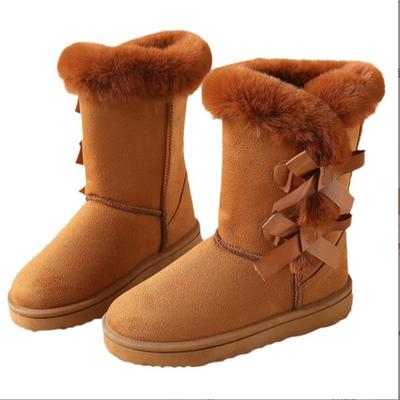 Женские зимние сапоги из флокированной пушистой замши, милые теплые сапоги с круглым носком и принтом бабочек, осенне-зимние хлопковые туфли на толстой подошве