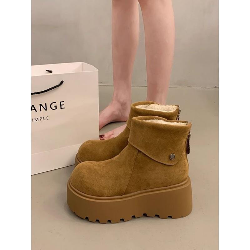 Women's Platform Snow Boots Fleece Lined Ankle Boots Zipper Short Booties