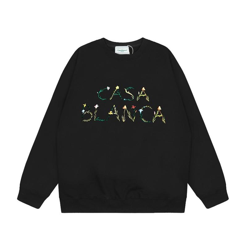 Casablanca Streetwear Oversized Cotton Hoodless Sweatshirt With Letter Print 380g Heavyweight Crewneck Pullover Men
