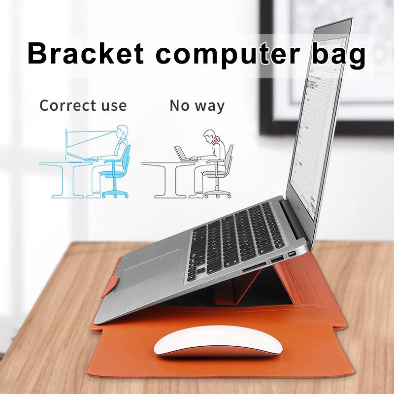 Multipurpose Laptop Sleeve 13/14/15/16 Inch With Bracket Waterproof Laptop Bag Laptop Case Macbook Sleeve Air Pro PU Leather
