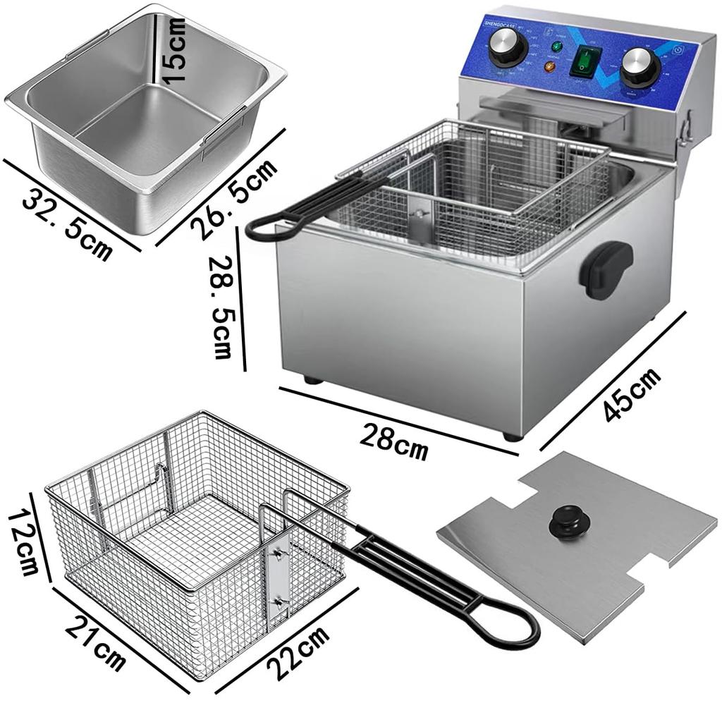 Electric Fryer 10L Tabletop Fryer Deep Fryer Mini Fryer Fried Food Temperature Adjustment Home Fryer Commercial Fryer 10L 80℃-200℃