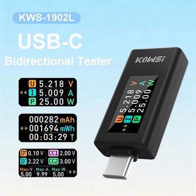 KWS-1902L Многофункциональный USB-C Type-C Тестер напряжения, мощности, тока 4-30 В Вольтметр и Ваттметр с функцией сохранения данных при выключении