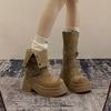 Два носят сложенные длинные сапоги-трубы на толстой подошве до колена, ретро ботинки Мартин женские 2025 новые на толстом каблуке, американская мода, тонкие сапоги