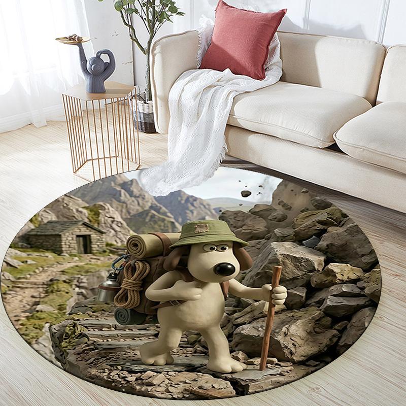 Wallace and Gromit2 Round Area Rug,Carpet Rug for Living Room Bedroom Sofa Playroom Decor,Non-slip Floor Mat