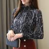 Модная шифоновая блузка с длинным рукавом, женские повседневные топы, женская тонкая элегантная рубашка с воротником-стойкой с цветочным принтом, женская одежда