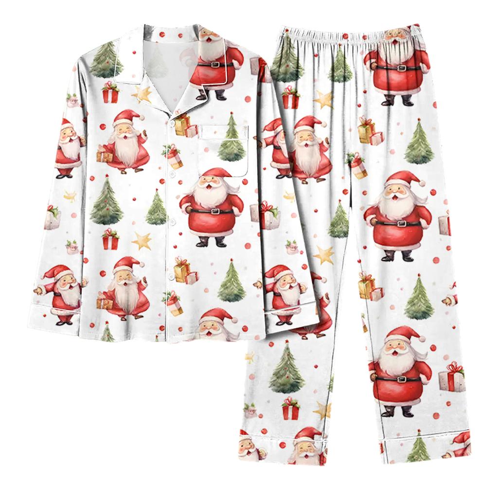 Женский повседневный модный комплект для дома с длинным рукавом и брюками с рождественским принтом