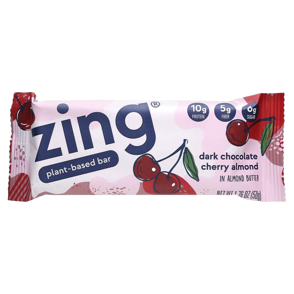 Zing Bars, Vegan Bars, Dark Chocolate Cherry Almond, with Almond Butter, 12 Bars, 1.76 oz (50 g) Each