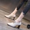 New Spring, Autumn And Winter Fashion Leather Square Head  Office Work Shoes Cross Tie Casual Women's High Heels