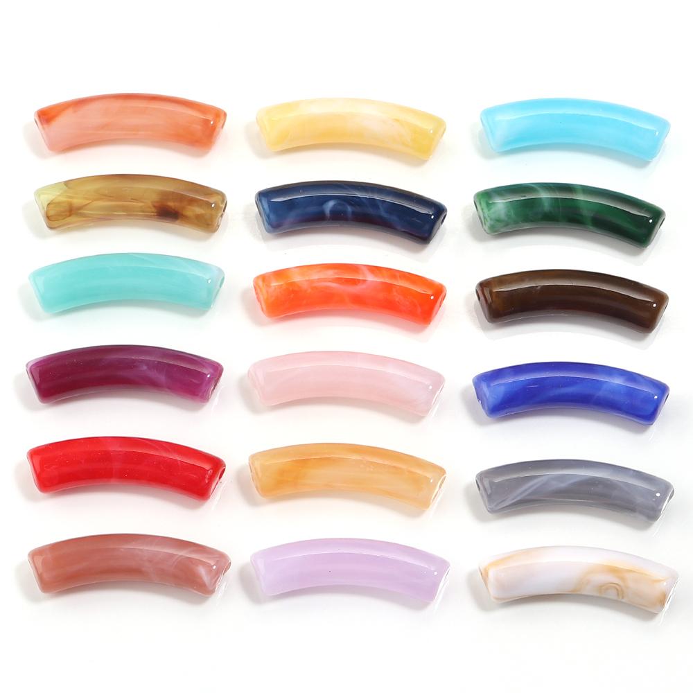 30pcs/lot Acrylic Curved Tube Beads Dual Color Thin Bamboo Shape Loose Spacer Bead For DIY Bracelet Necklace Jewelry Accessories