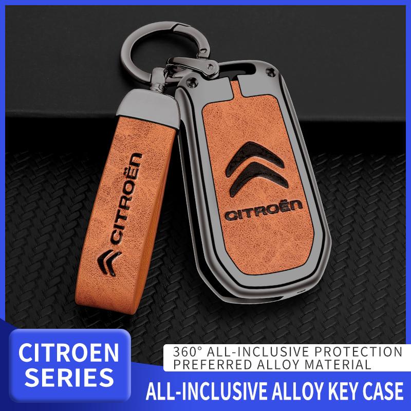 AEQ4 Zinc Alloy Leather Car Flip Key Case Cover Holder Shell Kerring For Citroen C3 C4 CACTUS C6 C8 Auto Key Protector Accessories
