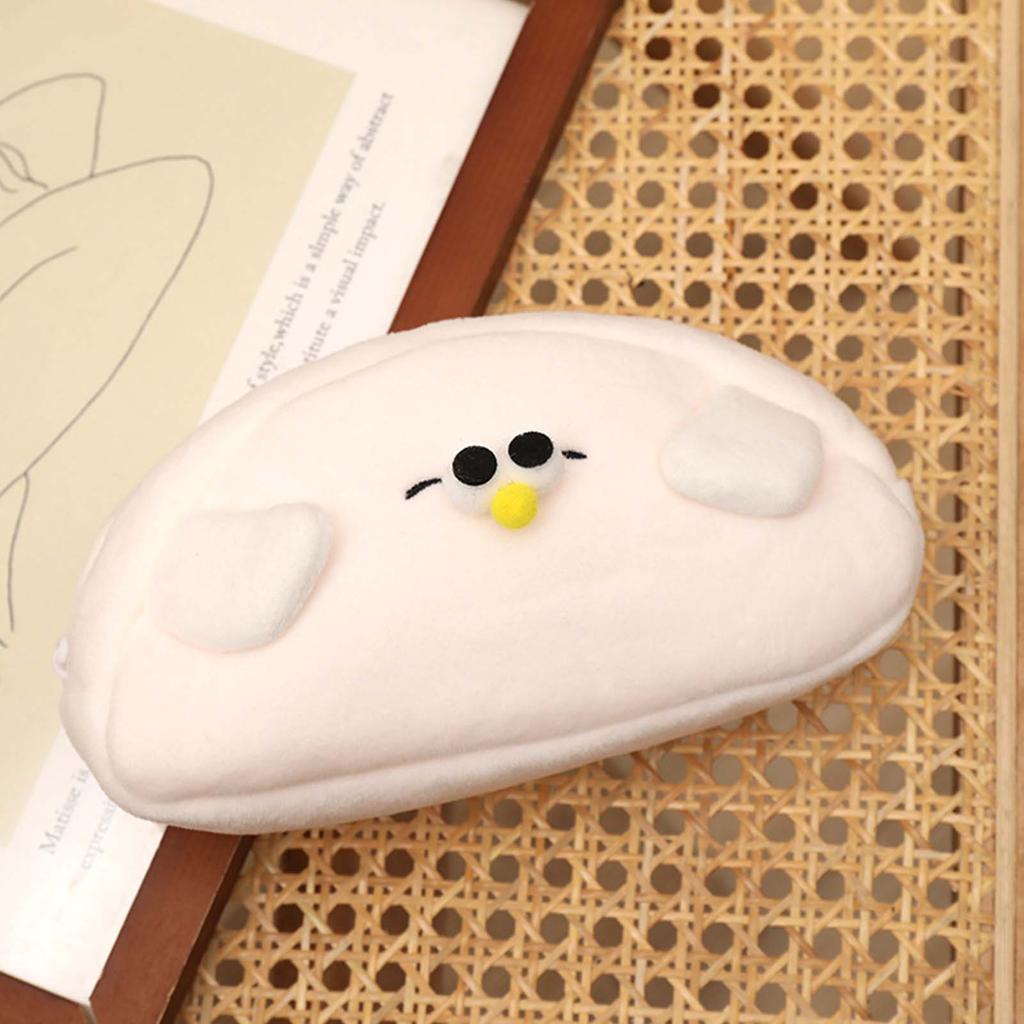 Small Pen Bag Cute Cartoon Seagull White Soft Short Plush Student Pencil Bag for School Offi