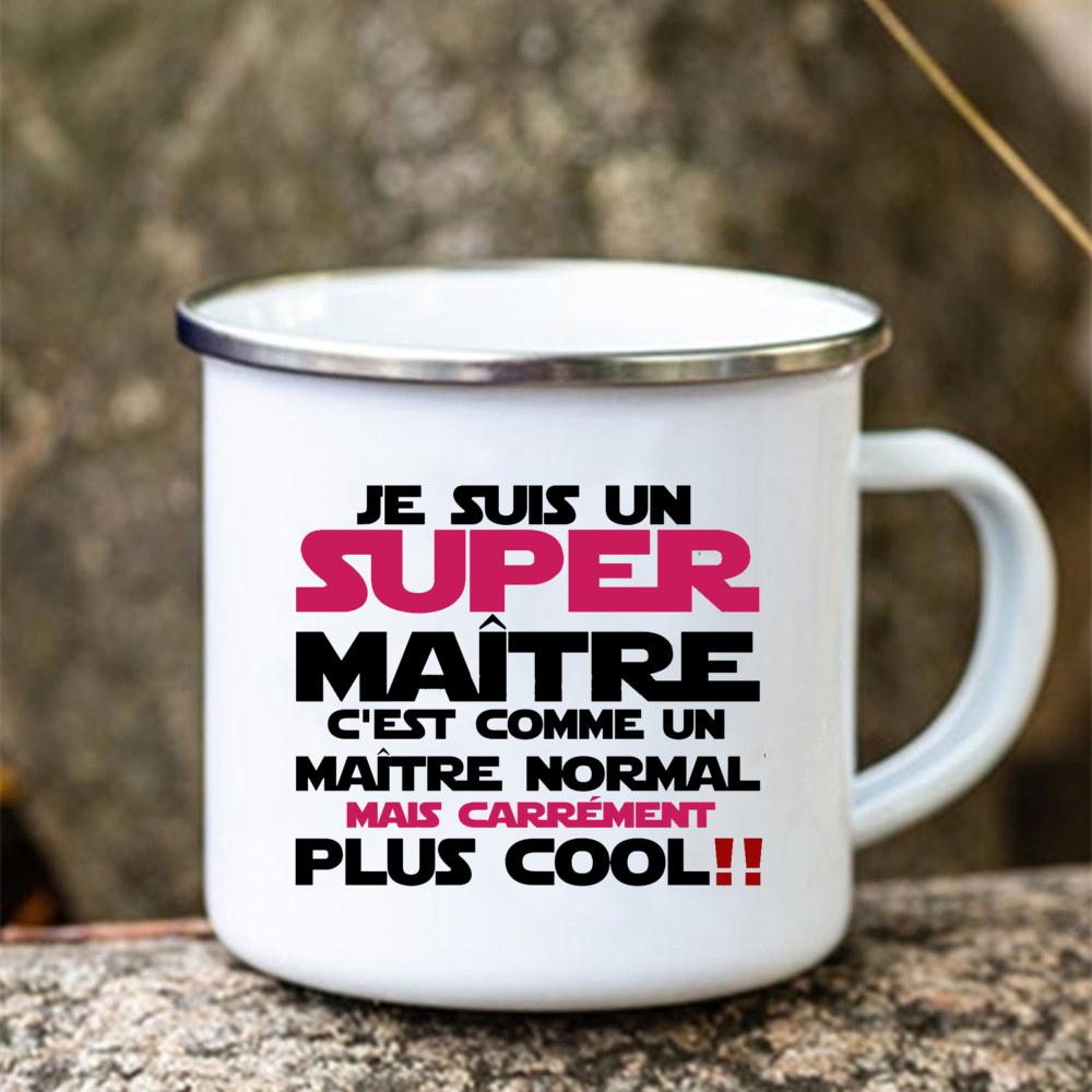 Merci Maitre Printed Mugs Creative Coffee Tea Cups Drinks Water Milk Enamel Mug School Home Handle Drinkware Gifts for Teacher