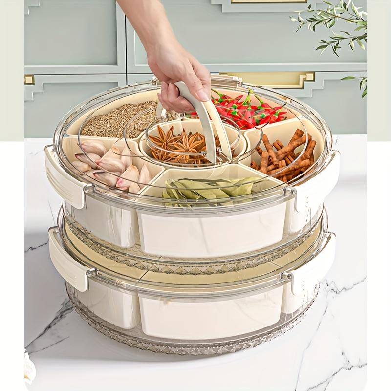 1pc 360° Rotating Snack Organizer with 6 Compartments,Leakproof Lid,Ergonomic Handle, Space-Saving Design for Fruits/Nuts/Candy